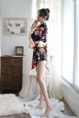 Sexy Lingerie Deep V Japanese Kimono Cute Playful Role Play Bathrobe Set for Women 5060