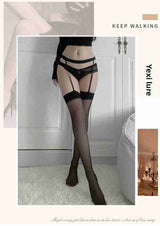 Sexy and Alluring Lace Strap One-Piece Color-Block Ultra-Thin No-Remove Hot Girl Over-the-Knee Socks w24