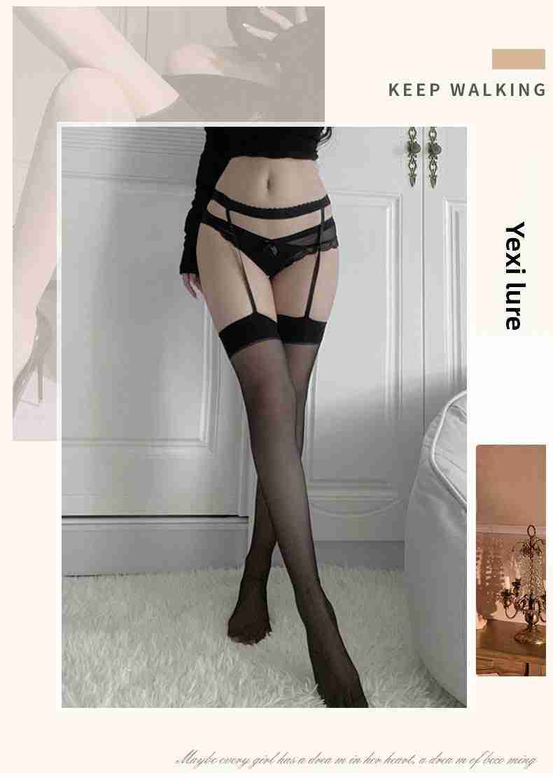 Sexy and Alluring Lace Strap One-Piece Color-Block Ultra-Thin No-Remove Hot Girl Over-the-Knee Socks w24