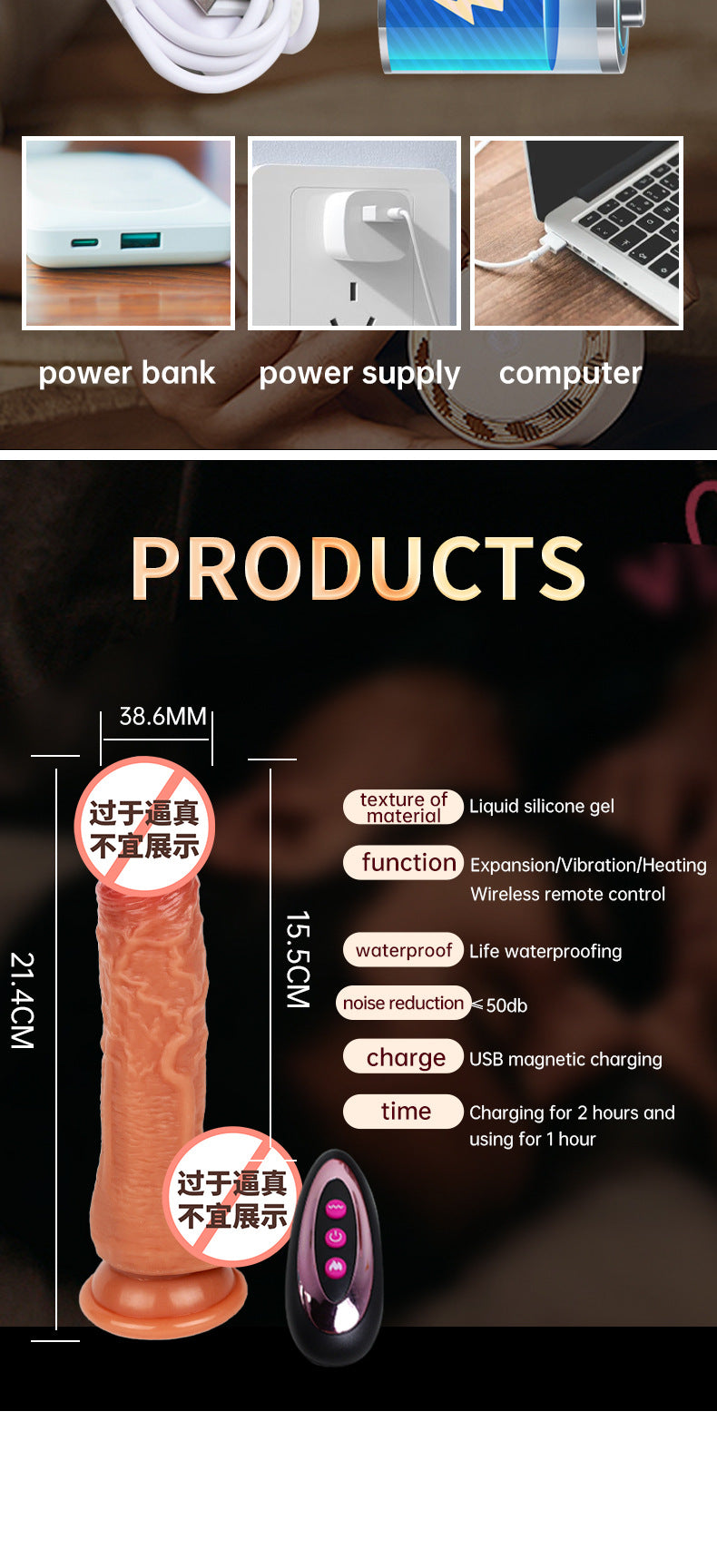 Electric Female Realistic Dildo Silicone Thick Vibrator Masturbator Female Sex Toys