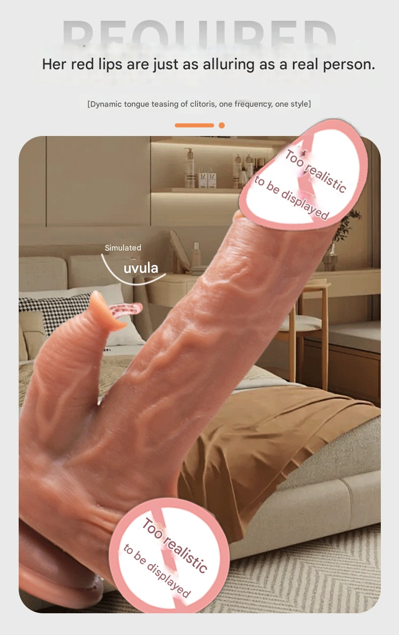 Remote Control Telescopic Heating Realistic Dildo Liquid Soft Flesh Tongue Licking Vibrating Swinging Dildo for Women