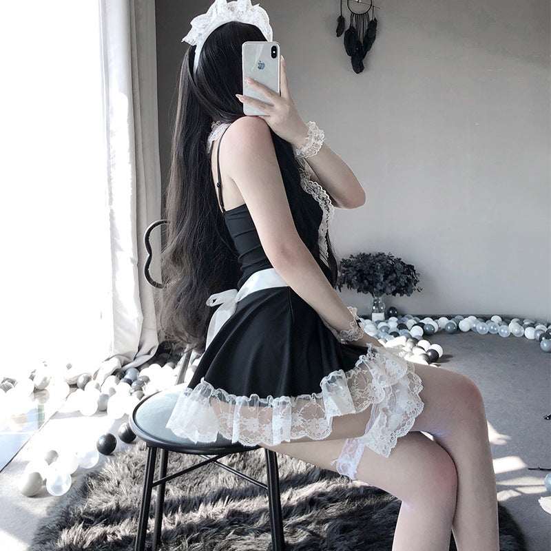 High-End Sexy Lingerie Sexy Maid Costume Maid Uniform Role Play Lace Female Slave Pajamas Hollow Out Fun Set