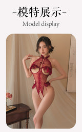 Seductive Uniform No Need to Take Off Chest Exposing See-through Mesh Backless Sexy Open Crotch Ladylike Uniform Set 5800