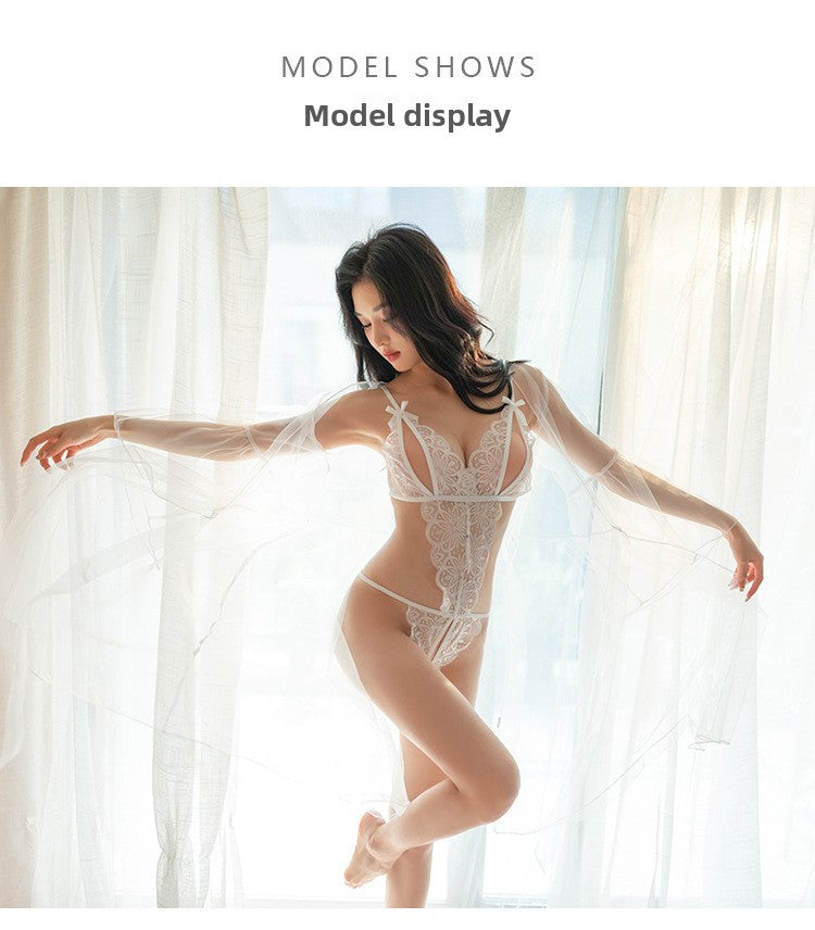 Sexy Lingerie Lace See-through Open Chest Hot Open Crotch No Need to Take Off Backless Teasing Bodysuit 5613