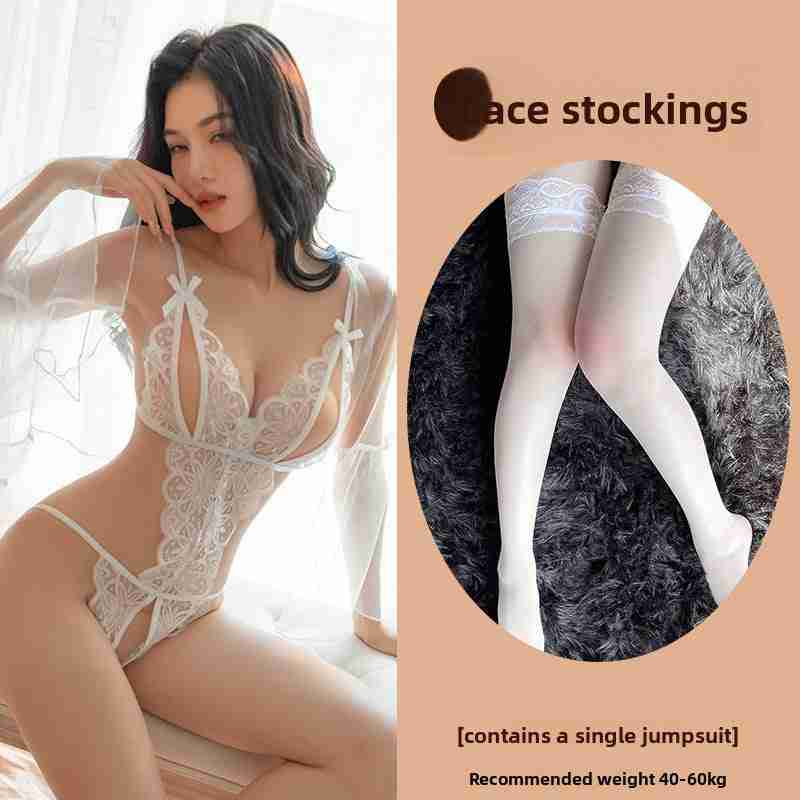 Sexy Lingerie Lace See-through Open Chest Hot Open Crotch No Need to Take Off Backless Teasing Bodysuit 5613