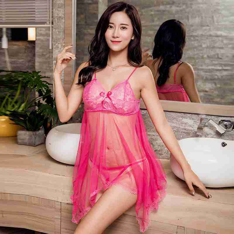 Sexy Lingerie Lace Mesh Temptation Set Plus Size European and American Style Strap Sexy Sleepwear Sheer Nightdress