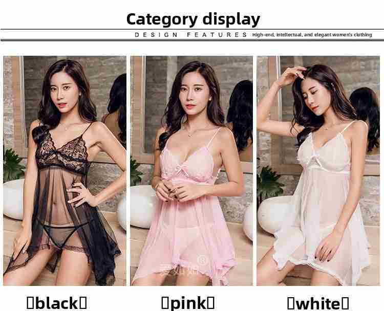 Sexy Lingerie Lace Mesh Temptation Set Plus Size European and American Style Strap Sexy Sleepwear Sheer Nightdress