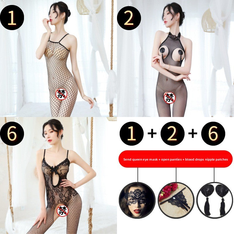 Sexy Lingerie Open Crotch Passion Set Transparent Temptation Sexy Stockings One-piece Fishnet Uniform