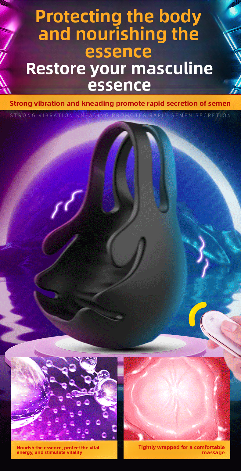 Anillo de bloqueo de semen, masturbador masculino, entrenador de testículos, funda para pene, productos para adultos, anillo vibrador de bloqueo de semen. 