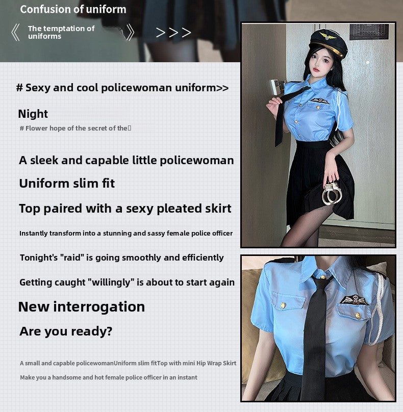 Sexy Lingerie Sexy Cop Blue Temptation Pleated Skirt Role Play Set 5634
