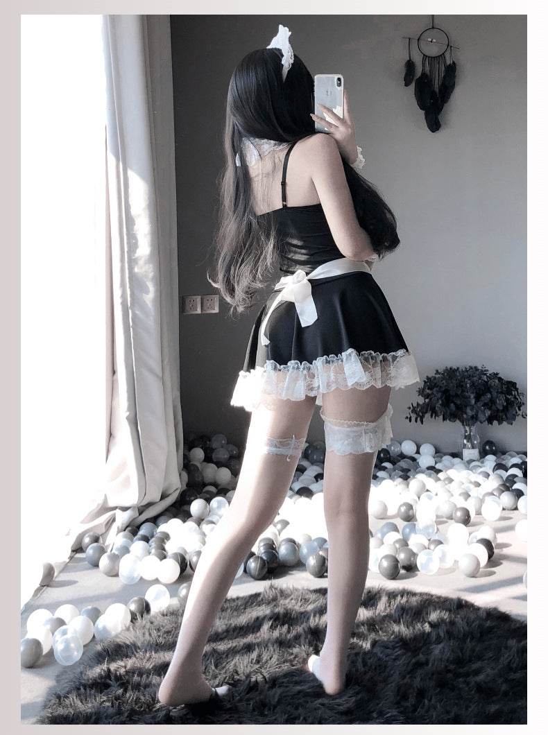 High-End Sexy Lingerie Sexy Maid Costume Maid Uniform Role Play Lace Female Slave Pajamas Hollow Out Fun Set