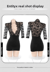 Sexy Lingerie Lace Patent Leather Pattern Secretary Role Play Professional Women Bodycon Dress 5542