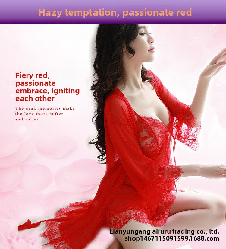 Sexy Lingerie for Women Plus Size See-through Temptation Strap Sexy Lace Nightdress Sleepwear Emotional Supplies Set