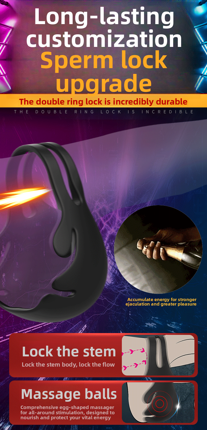 Anillo de bloqueo de semen, masturbador masculino, entrenador de testículos, funda para pene, productos para adultos, anillo vibrador de bloqueo de semen. 