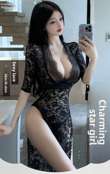 Sexy Lingerie Sexy Long Dress Lace Temptation High Slit Mature Hot Passion 8203