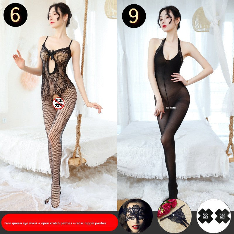Sexy Lingerie Open Crotch Passion Set Transparent Temptation Sexy Stockings One-piece Fishnet Uniform