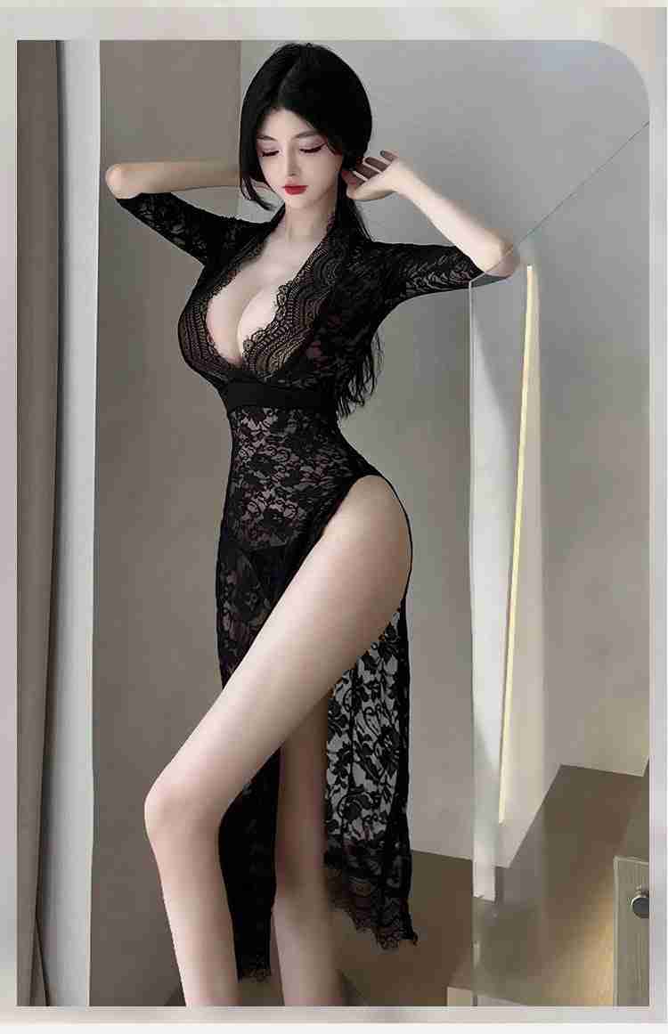 Sexy Lingerie Sexy Long Dress Lace Temptation High Slit Mature Hot Passion 8203