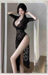 Sexy Lingerie Sexy Long Dress Lace Temptation High Slit Mature Hot Passion 8203