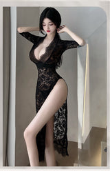 Sexy Lingerie Sexy Long Dress Lace Temptation High Slit Mature Hot Passion 8203