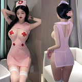 Sexy Lingerie See-Through Sexy Open-Crotch No-Removal Pure Desire Teasing Professional Nurse Costume Set 5141