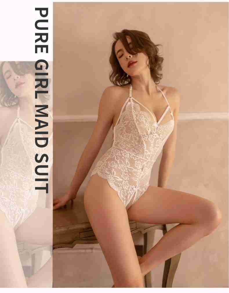 Sexy Lingerie Sexy Bodysuit Adult Lace Open Crotch No Need to Take Off Breast Hanging Neck Small Chest Plus Size Women's Set