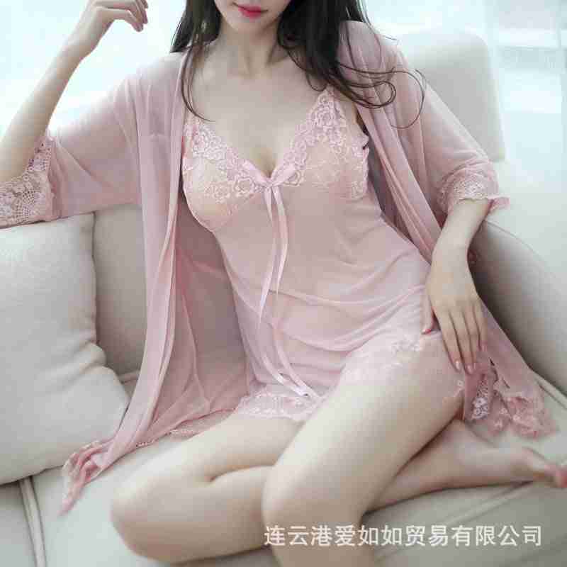 Sexy Lingerie for Women Plus Size See-through Temptation Strap Sexy Lace Nightdress Sleepwear Emotional Supplies Set