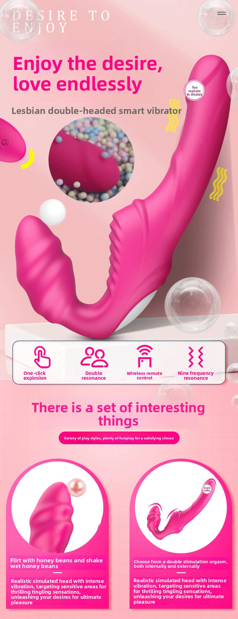 Lesbian Remote Control Vibrator Soft Silicone Double-Headed Lesbian Wand Female Sex Toys Masturbator