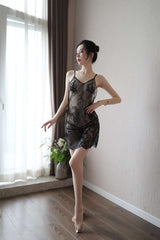 Sexy Nightdress New Style Erotic Lingerie for Women Backless Transparent Plus Size Lace Eyelash Nightdress