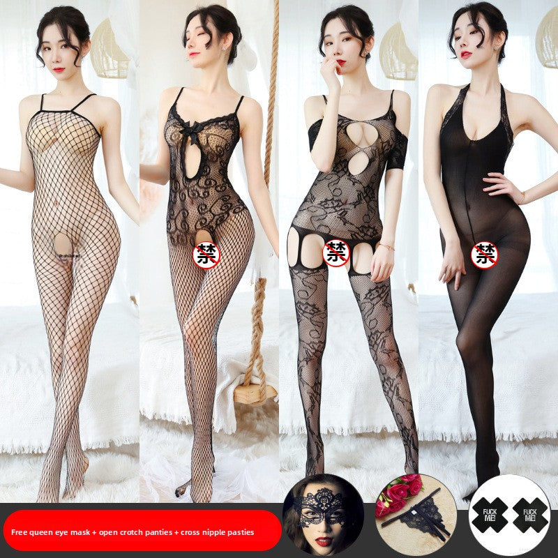 Sexy Lingerie Open Crotch Passion Set Transparent Temptation Sexy Stockings One-piece Fishnet Uniform