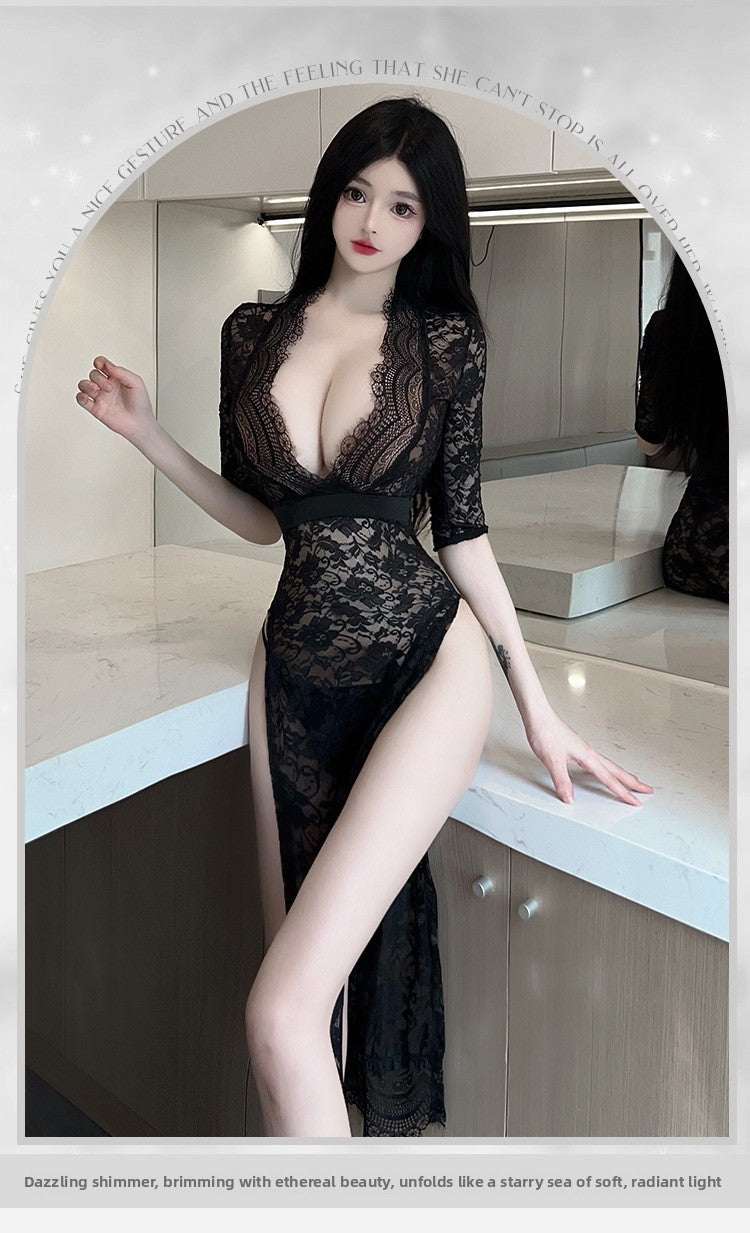 Sexy Lingerie Sexy Long Dress Lace Temptation High Slit Mature Hot Passion 8203