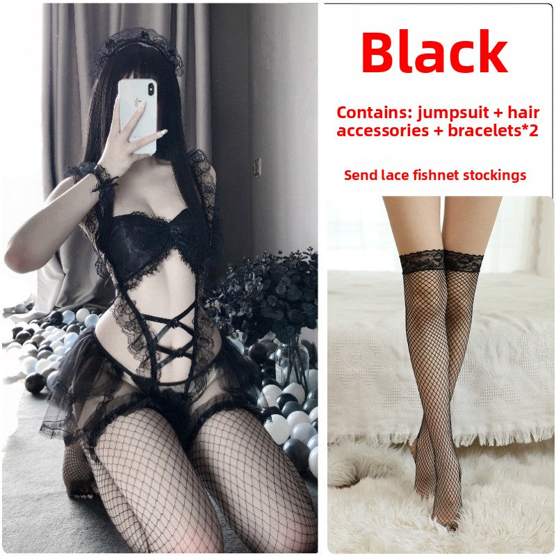 New Style Sexy Lingerie Cute Playful Little Maid Sexy Sheer Mesh Uniform Temptation Role Play Beautiful Set