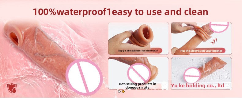 Silicone Penis Sleeve Electric Realistic Male Wearable Enlargement Thickening Dildo Sleeve Adult Products