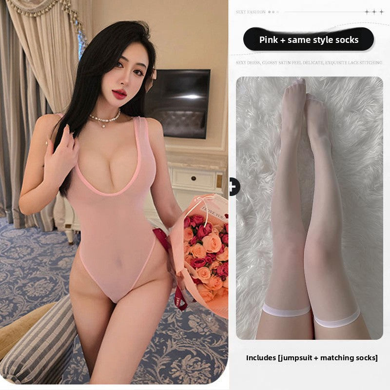 Sexy Lingerie Sexy Mesh See-through Strap Dead Stock One-piece No Need to Take Off Open Crotch Night Club Outfit 5841