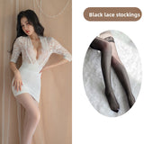 Sexy Lingerie Deep V See-through No-take-off Tight Bodycon Dress Jumpsuit OL Secretary Uniform 5450