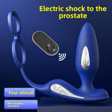 Male Prostate Massager Double Ring Semen Locking Ring Wireless Remote Control Current Back Court Supplies Vibrating Anal Plug