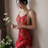 Sexy Nightdress New Style Erotic Lingerie for Women Backless Transparent Plus Size Lace Eyelash Nightdress