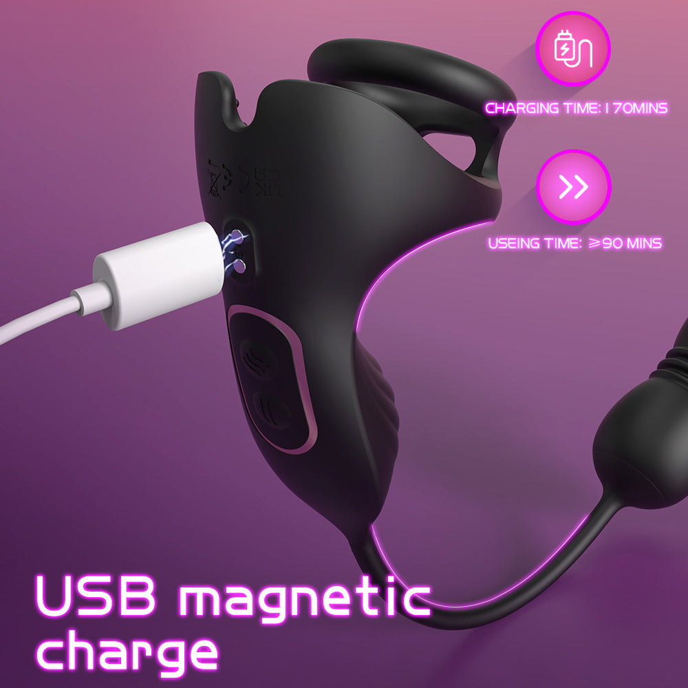 New Dual Ring Locking Semen Ring Vibrating Remote Control Telescopic Insertion Shared Prostate Massager Semen Locking