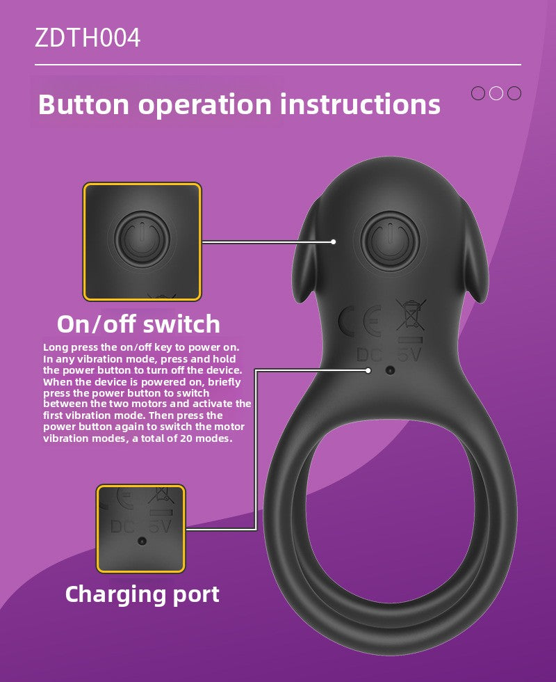 Unisex Vibrating Delay Licking Dog Electric Semen Locking Ring Double Ring Penis Sleeve Wireless Adult Male Products Toys