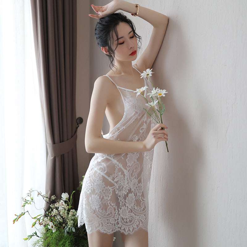 Sexy Nightdress New Style Erotic Lingerie for Women Backless Transparent Plus Size Lace Eyelash Nightdress