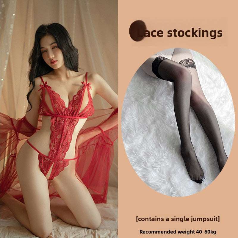Sexy Lingerie Lace See-through Open Chest Hot Open Crotch No Need to Take Off Backless Teasing Bodysuit 5613
