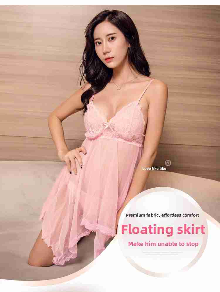 Sexy Lingerie Lace Mesh Temptation Set Plus Size European and American Style Strap Sexy Sleepwear Sheer Nightdress