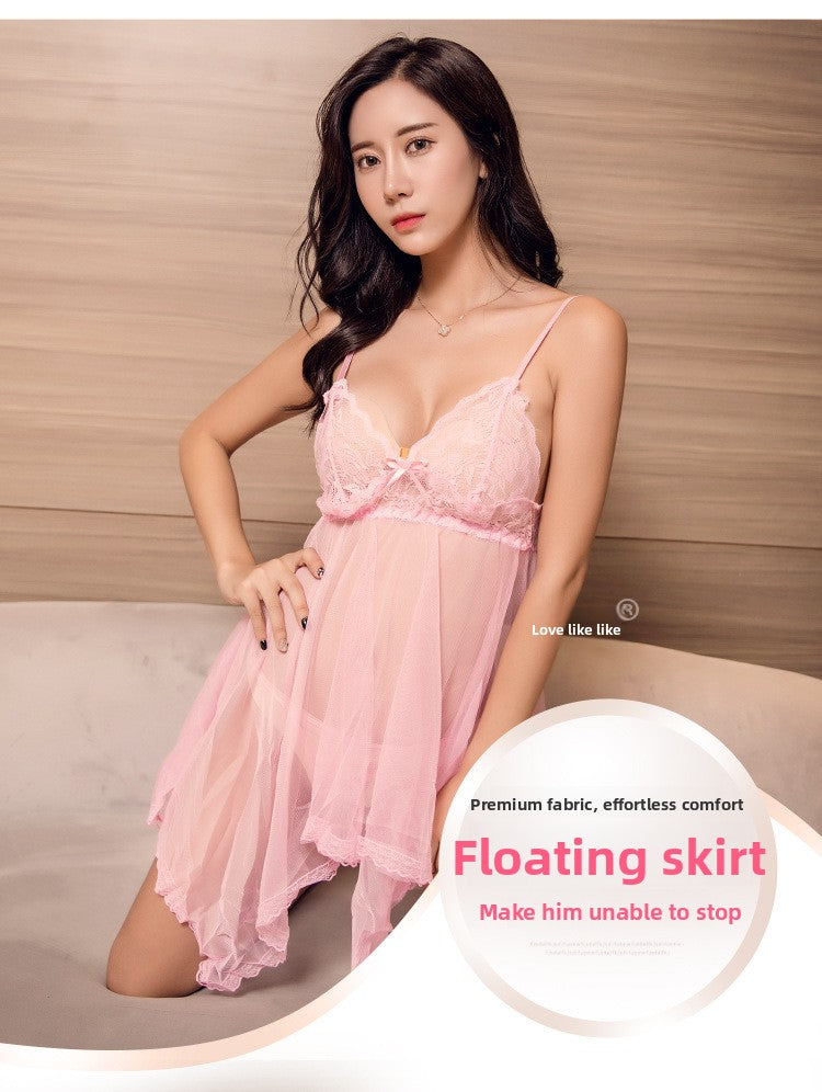 Sexy Lingerie Lace Mesh Temptation Set Plus Size European and American Style Strap Sexy Sleepwear Sheer Nightdress