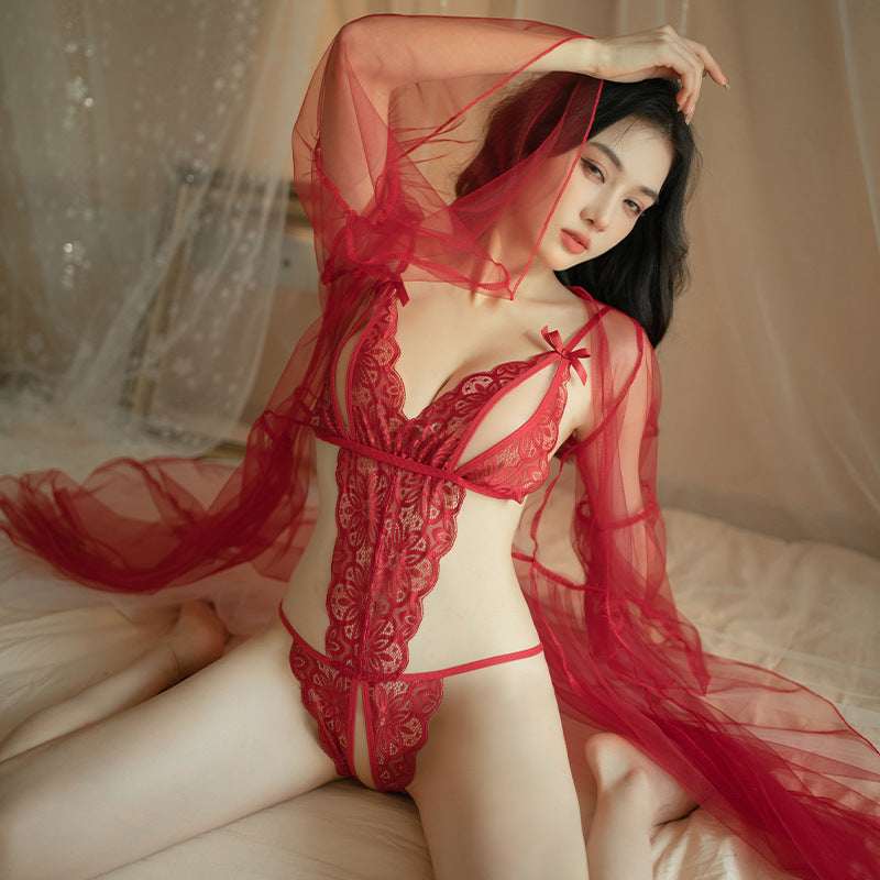 Sexy Lingerie Lace See-through Open Chest Hot Open Crotch No Need to Take Off Backless Teasing Bodysuit 5613