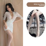 Sexy Lingerie Deep V See-through No-take-off Tight Bodycon Dress Jumpsuit OL Secretary Uniform 5450