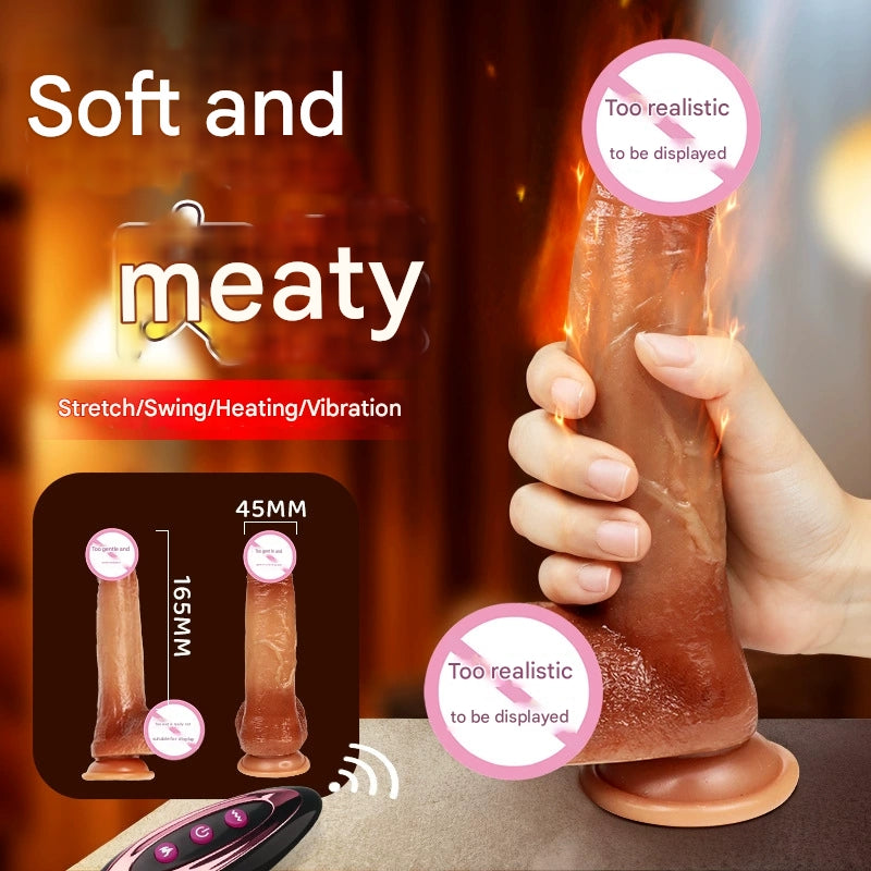 Remote Control Telescopic Heating Realistic Dildo Liquid Soft Flesh Tongue Licking Vibrating Swinging Dildo for Women