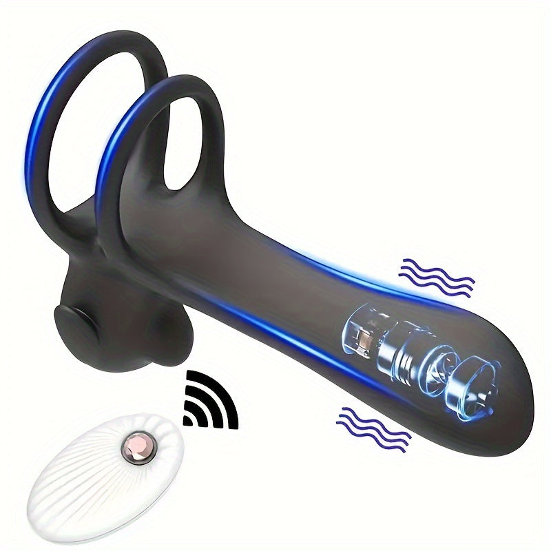 Unisex Vibrating Delay Licking Dog Electric Semen Locking Ring Double Ring Penis Sleeve Wireless Adult Male Products Toys