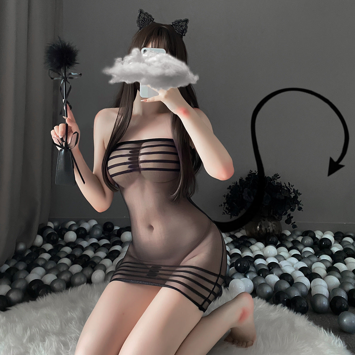 Sexy Women's Erotic Lingerie See-through One-piece Open Crotch No-take-off Passionate Bed Temptation Fishnet Stockings Set