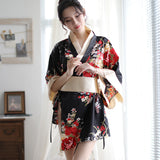 Sexy Lingerie Deep V Japanese Kimono Cute Playful Role Play Bathrobe Set for Women 5060