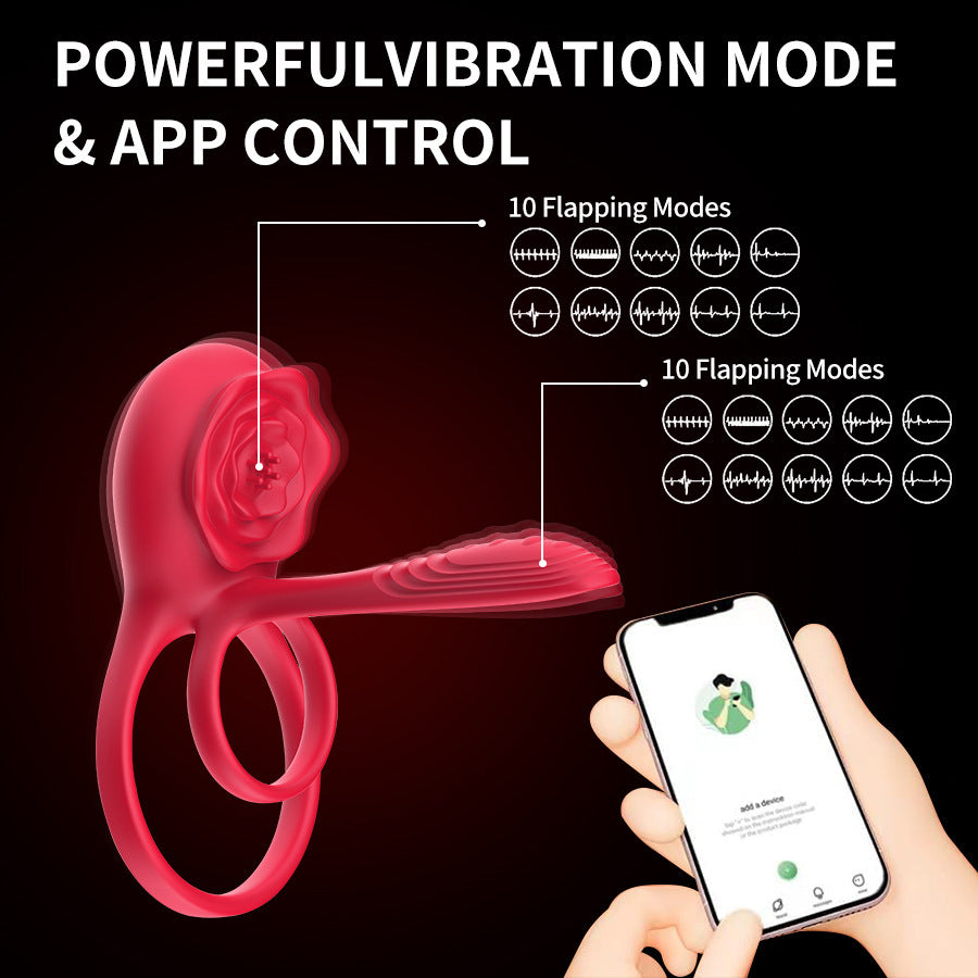 Hot-selling Rose Flower Wearable Vibrating Locking Semen Ring for Couples, Male Use