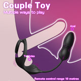 New Dual Ring Locking Semen Ring Vibrating Remote Control Telescopic Insertion Shared Prostate Massager Semen Locking
